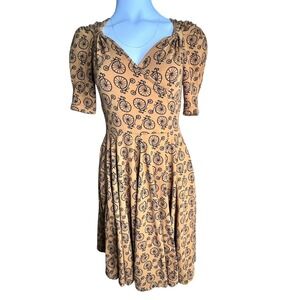Effies Heart Bicycle Print Faux Wrap Dress S Retro Novelty Bike Cotton Fit Flare